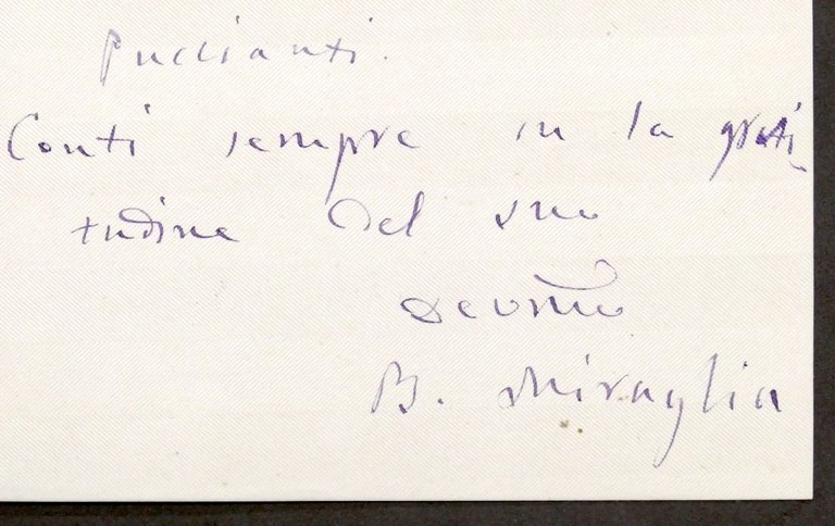 Lettera con autografo del politico B. Miraglia - 1886