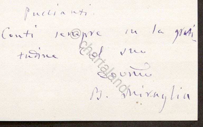 Lettera con autografo del politico B. Miraglia - 1886