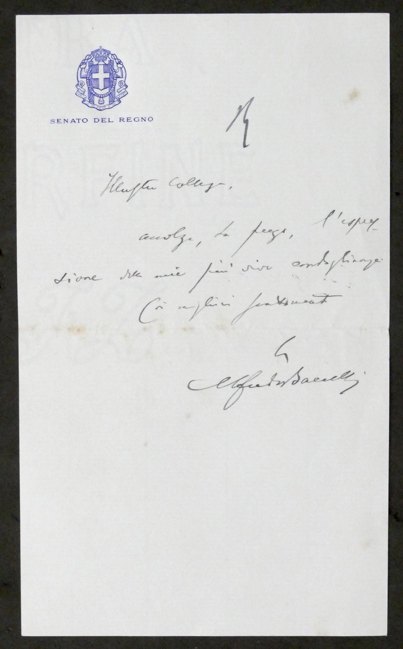 Lettera con autografo del senatore Alfredo Baccelli - 1936 | Immagine principale