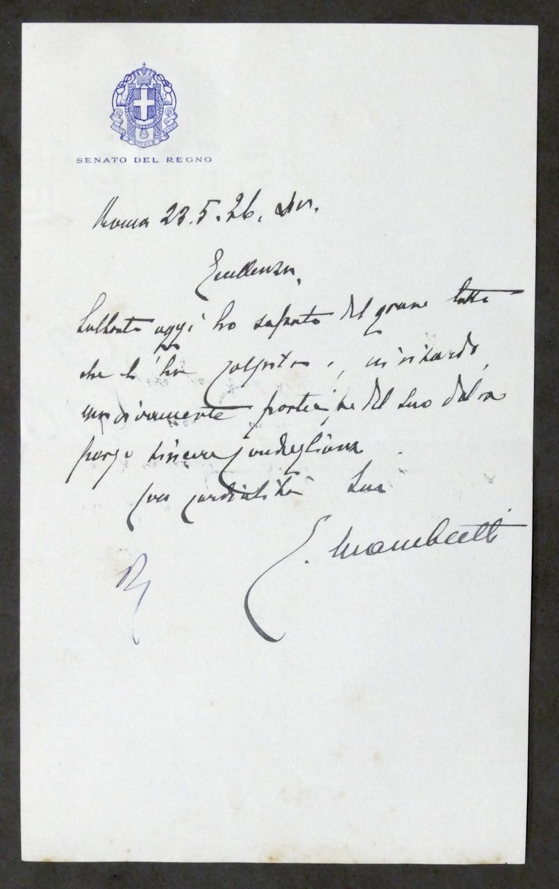 Lettera con autografo del senatore e generale Ettore Mambretti - … | Immagine principale