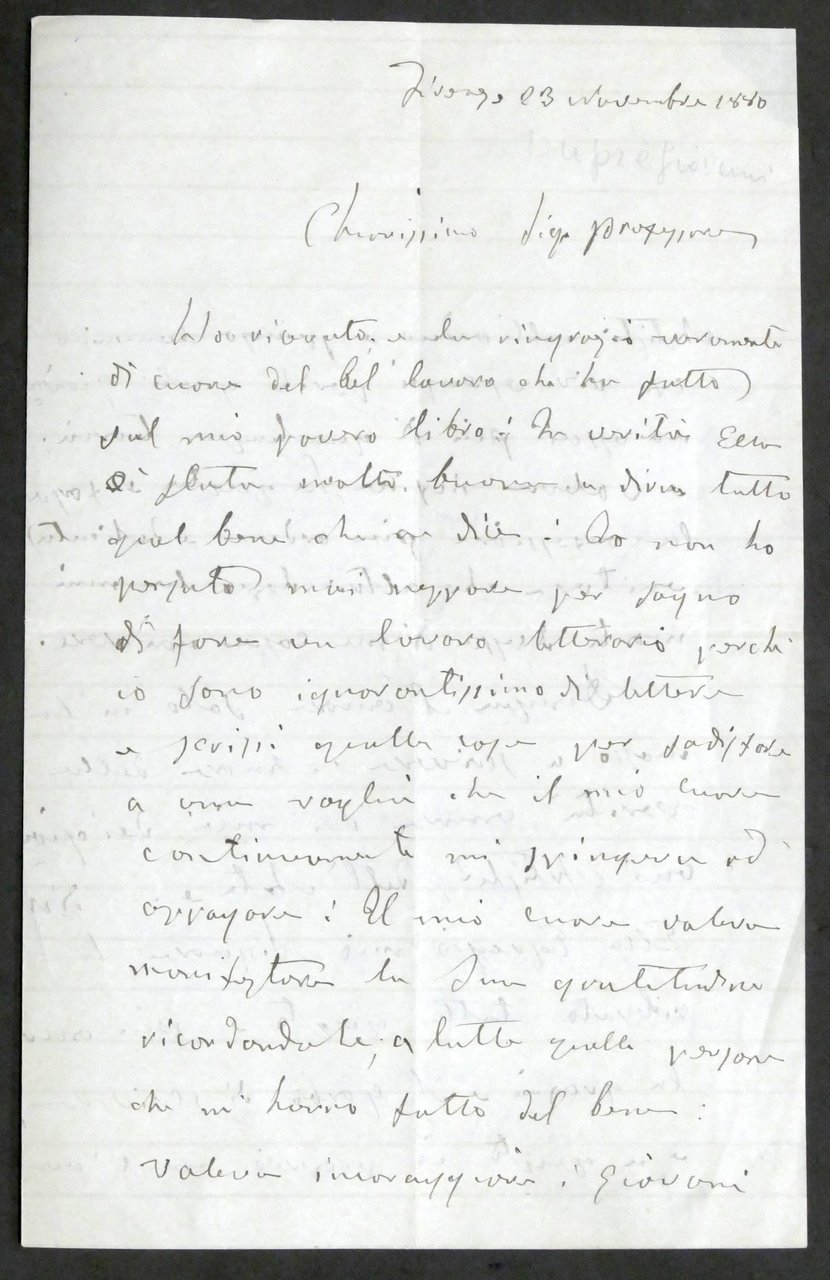 Lettera con autografo dello scultore italiano Giovanni Duprè - 1880