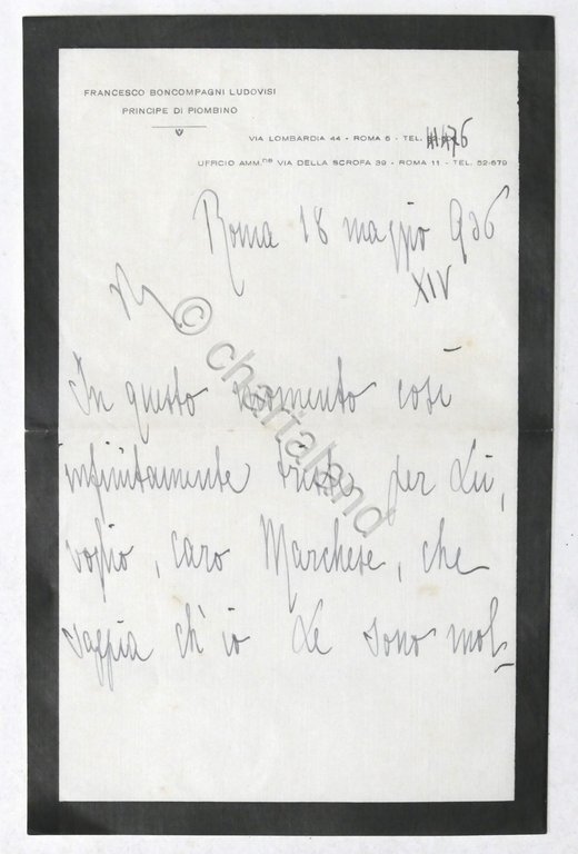 Lettera con autografo Francesco Boncompagni Ludovisi principe di Piombino 1936 | Immagine Gallery 3