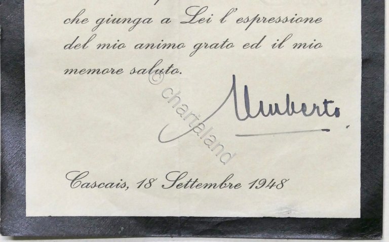 Lettera di ringraziamento con autografo di Umberto II di Savoia …