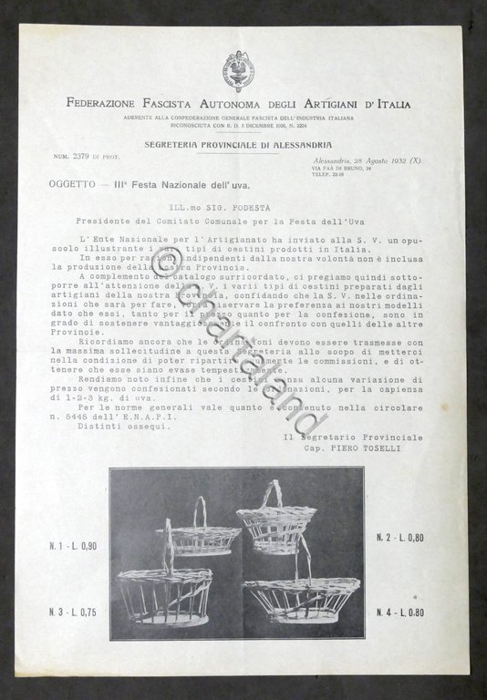 Lettera Federazione Artigiani d'Italia - Alessandria - Festa Nazionale Uva …