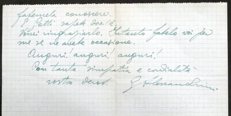 Lettera manoscritta autografo del poeta Garibaldo Alessandrini - 1946