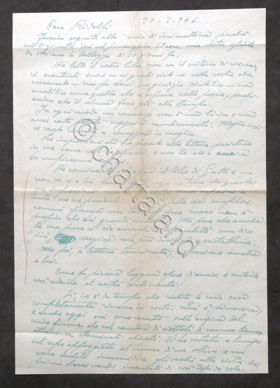 Lettera manoscritta autografo del poeta Garibaldo Alessandrini - 1946