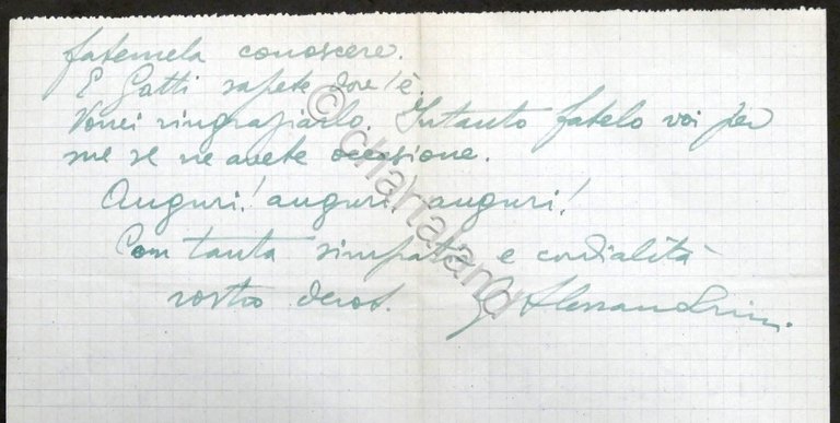 Lettera manoscritta autografo del poeta Garibaldo Alessandrini - 1946
