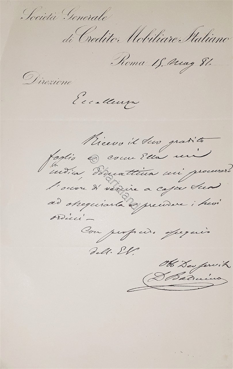 Lettera manoscritta con autografo - Domenico Balduino - Economista - … | Immagine principale