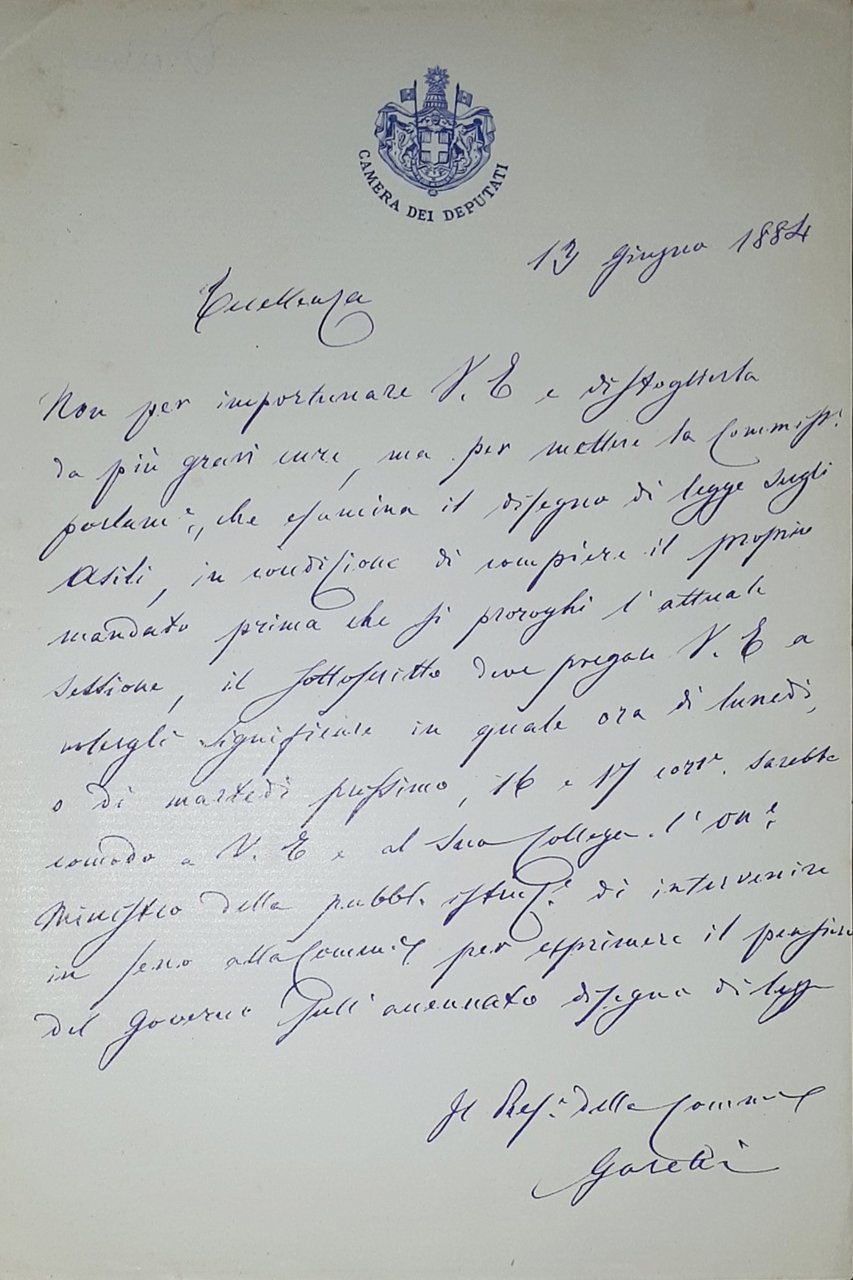 Lettera manoscritta con autografo - Felice Garelli - 1884