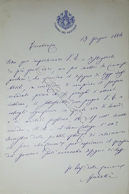 Lettera manoscritta con autografo - Felice Garelli - 1884