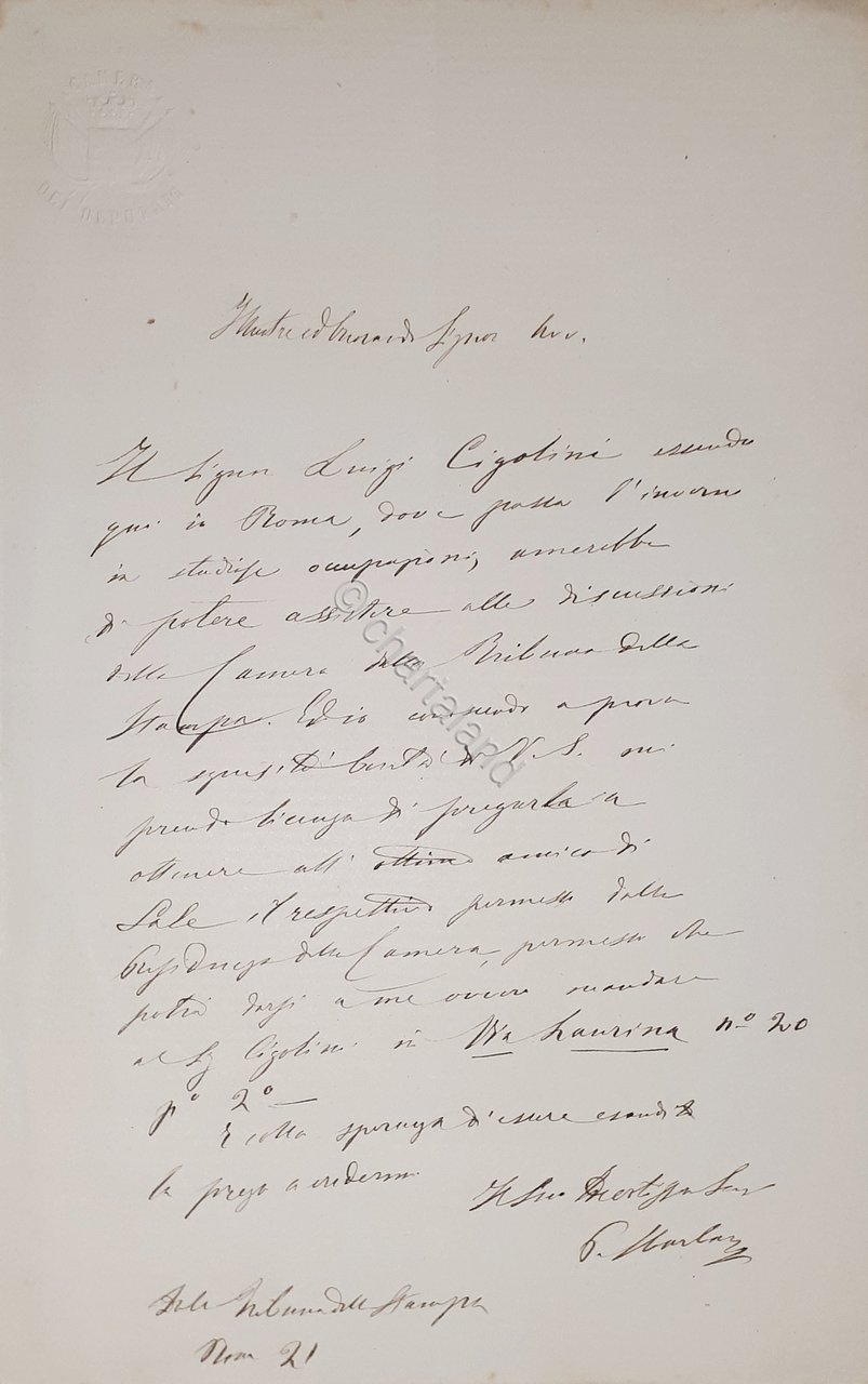 Lettera manoscritta con autografo - Giornalista Pietro Sbarbaro - 1880 …