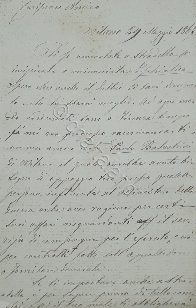Lettera manoscritta con autografo - Medico Patriota italiano Pietro Lazzati …