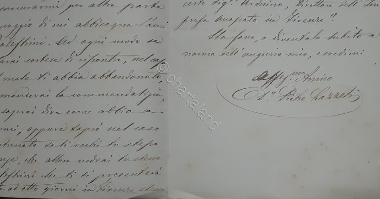 Lettera manoscritta con autografo - Medico Patriota italiano Pietro Lazzati …