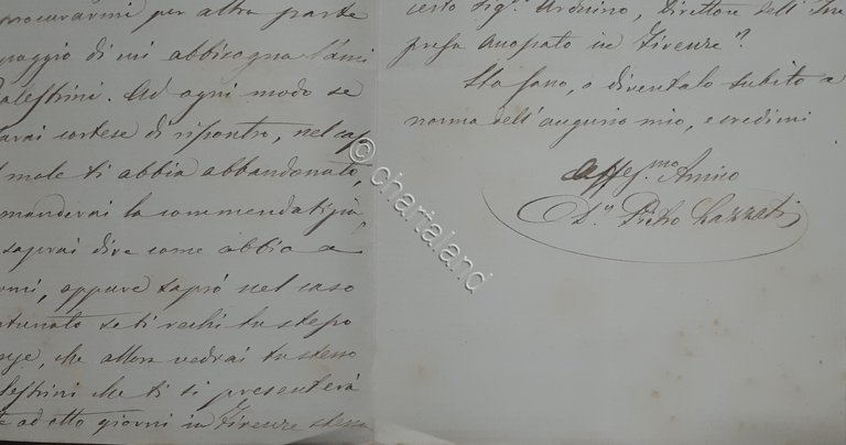 Lettera manoscritta con autografo - Medico Patriota italiano Pietro Lazzati …