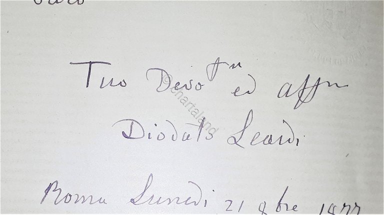 Lettera manoscritta con autografo - Politico Diodato Leardi - 1877 | Immagine Gallery 2