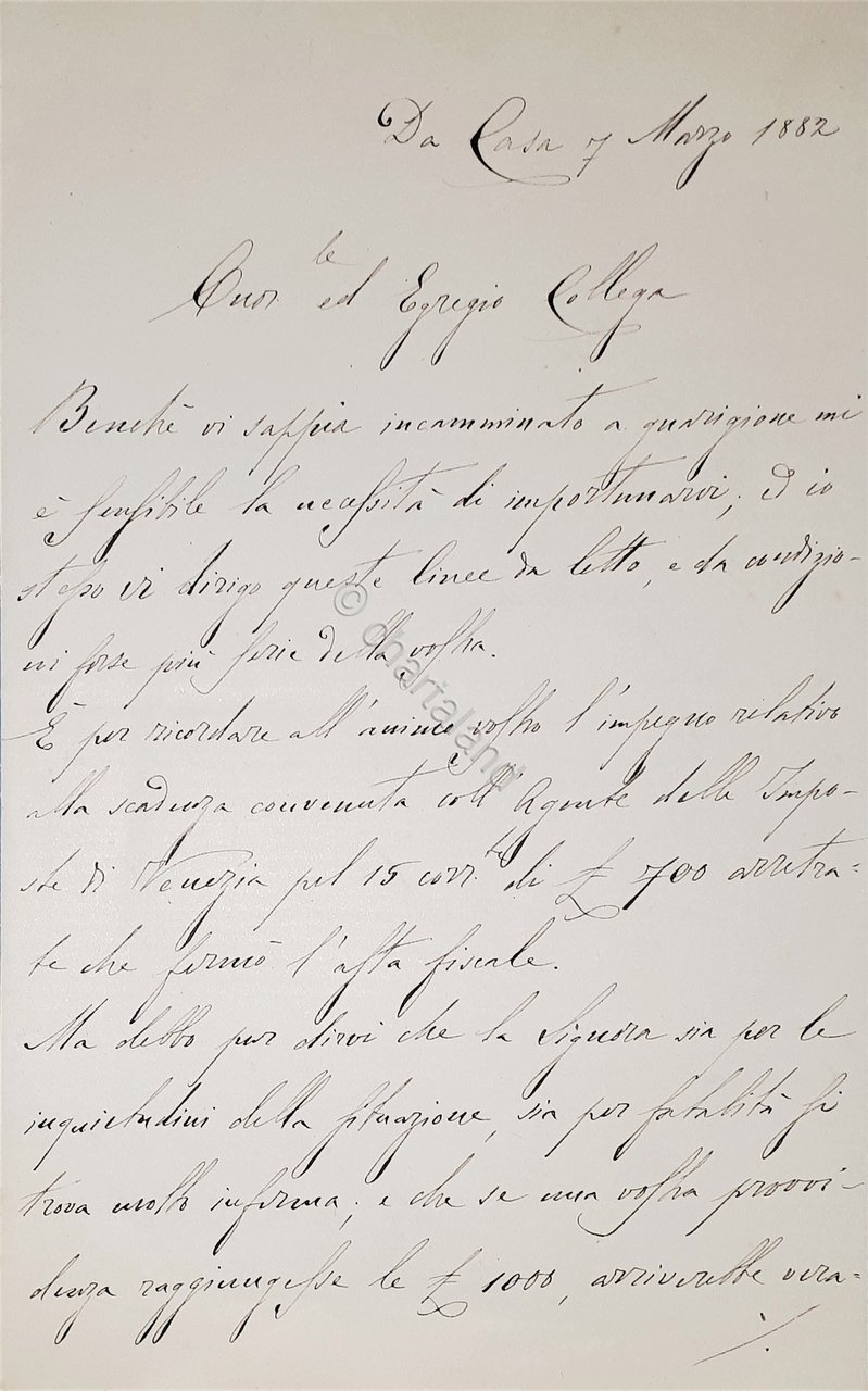 Lettera manoscritta con autografo - Politico Nicola Fabrizi - 1882 | Immagine principale