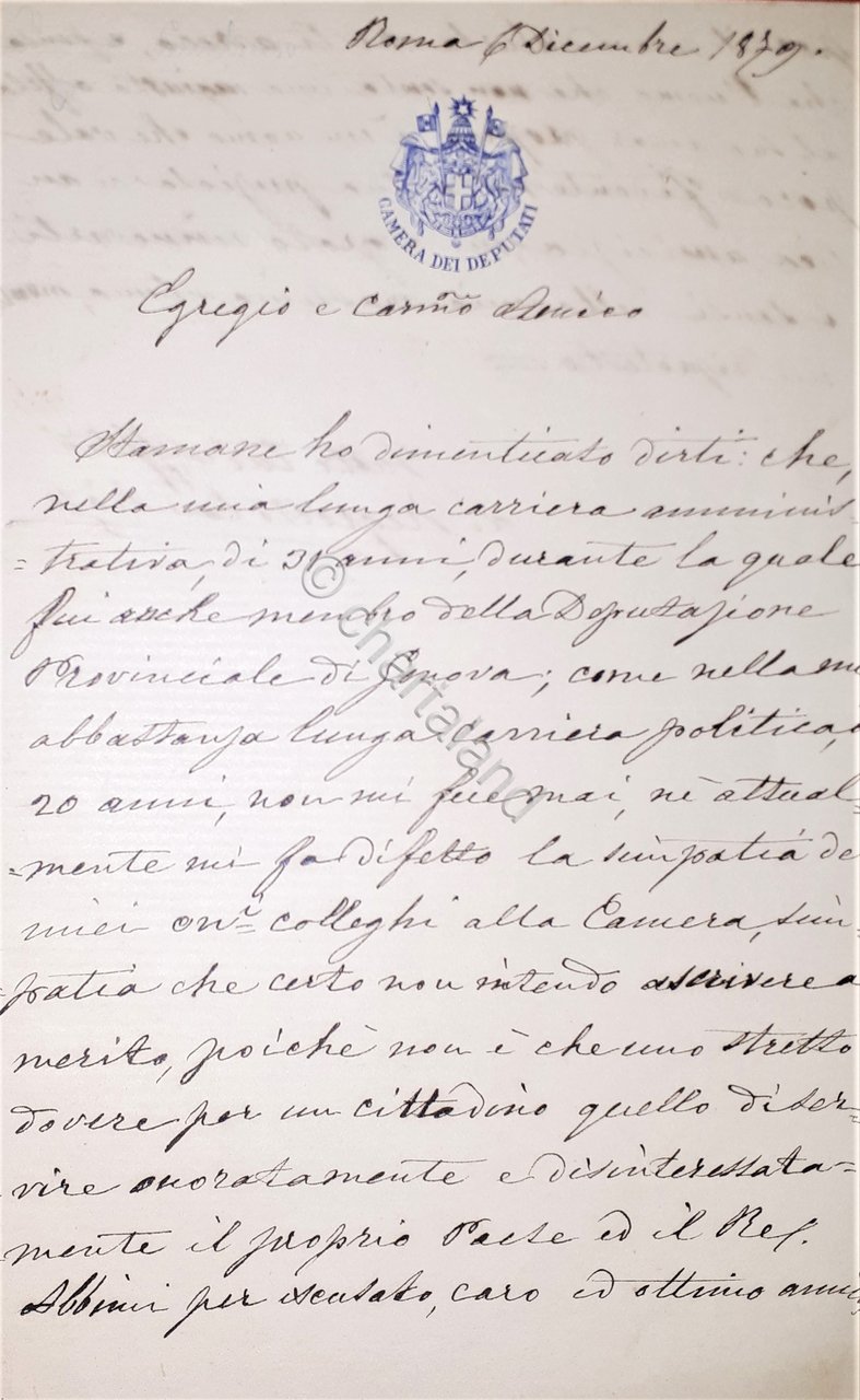 Lettera manoscritta con autografo - Politico Pierino Negrotto Cambiaso - … | Immagine principale