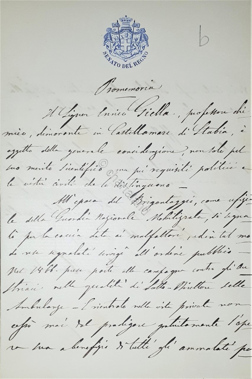 Lettera manoscritta con autografo - Senatore Musolino Benedetto - 1883 | Immagine principale