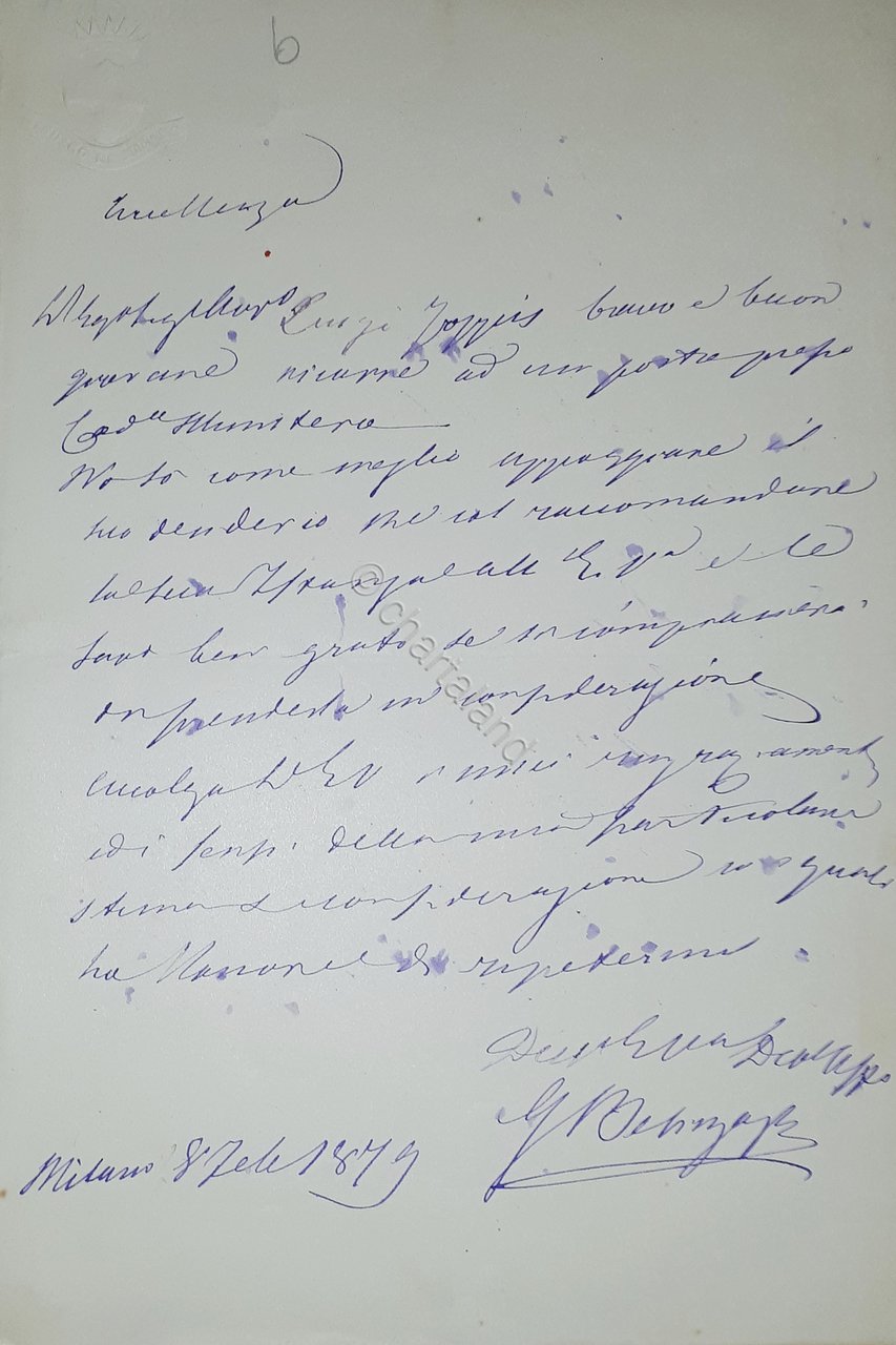 Lettera manoscritta con autografo - Sindaco di Milano Giulio Bellinzaghi … | Immagine principale