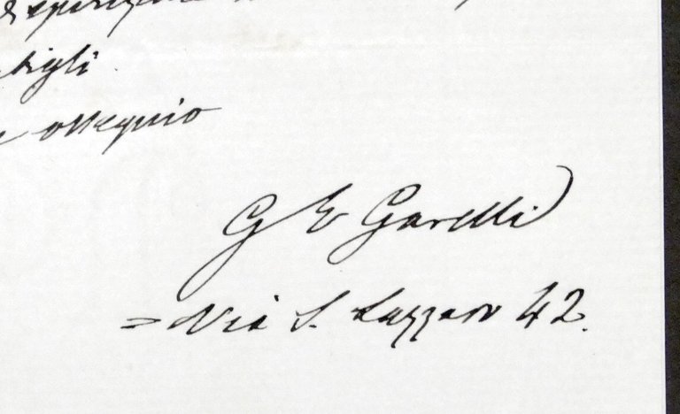 Lettera manoscritta con autografo del deputato Giovanni Garelli - 1877