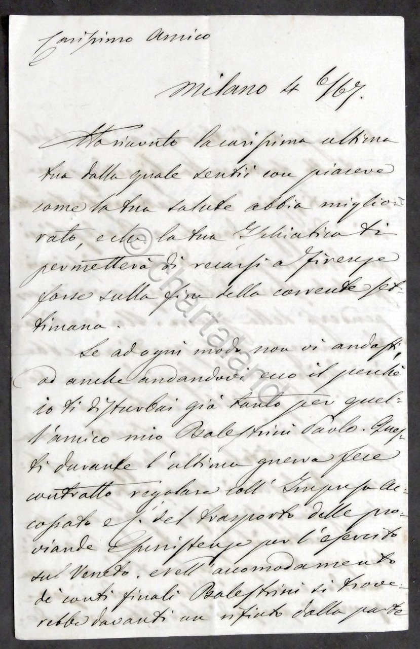 Lettera manoscritta con autografo del medico patriota Pietro Lazzati - …