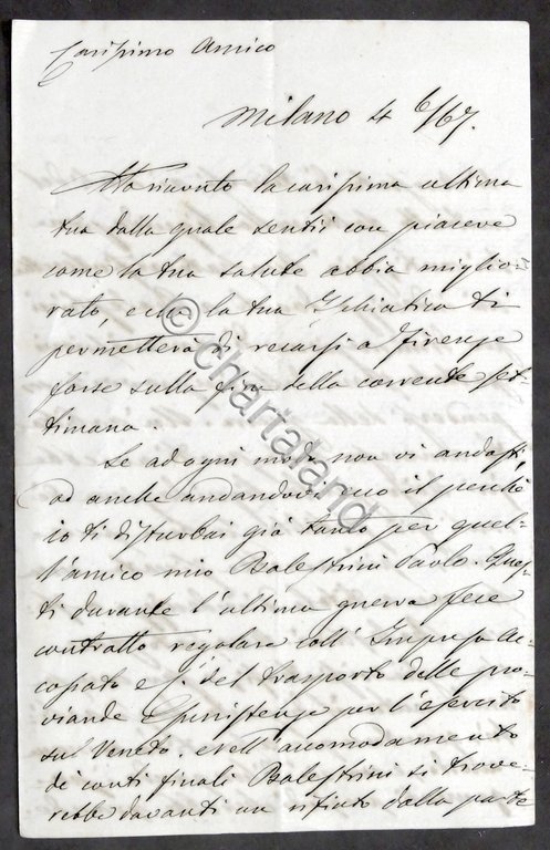 Lettera manoscritta con autografo del medico patriota Pietro Lazzati - …