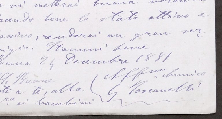 Lettera manoscritta con autografo del Politico Giuseppe Toscanelli - 1881