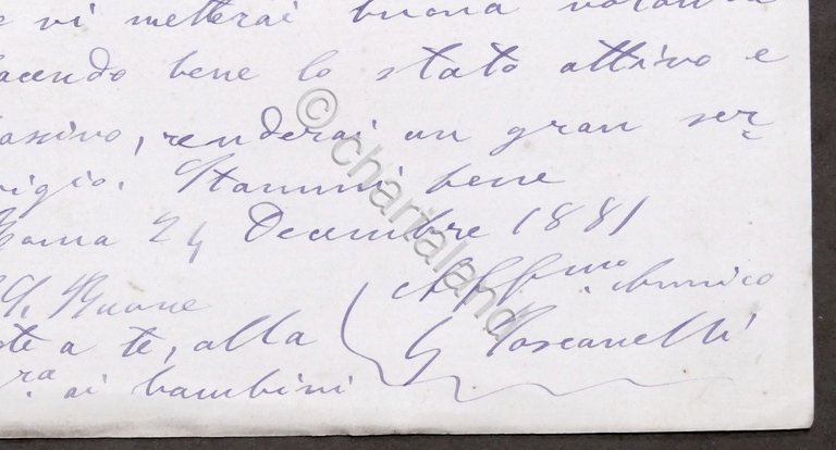 Lettera manoscritta con autografo del Politico Giuseppe Toscanelli - 1881
