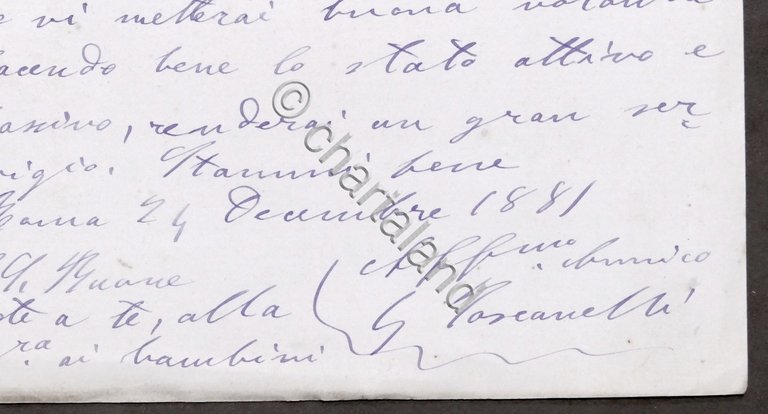 Lettera manoscritta con autografo del Politico Giuseppe Toscanelli - 1881
