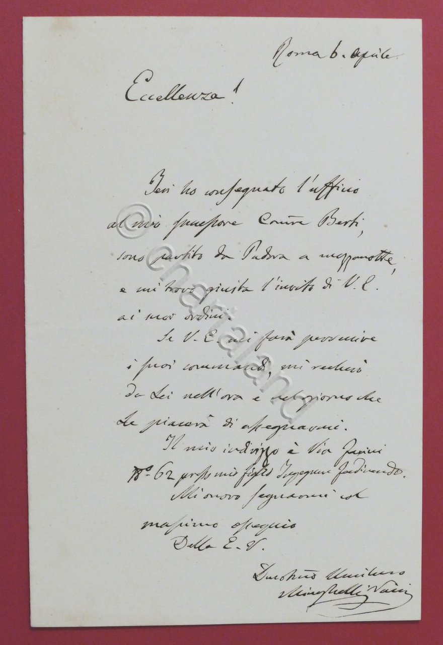 Lettera manoscritta con autografo di Giovanni Minghelli Vaini - 1880 …