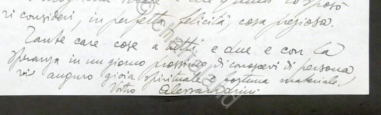 Lettera manoscritta e autografo del poeta Garibaldo Alessandrini - 1949