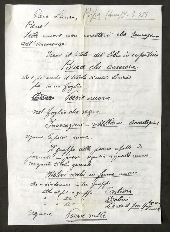 Lettera manoscritta e autografo del poeta Garibaldo Alessandrini - 1955