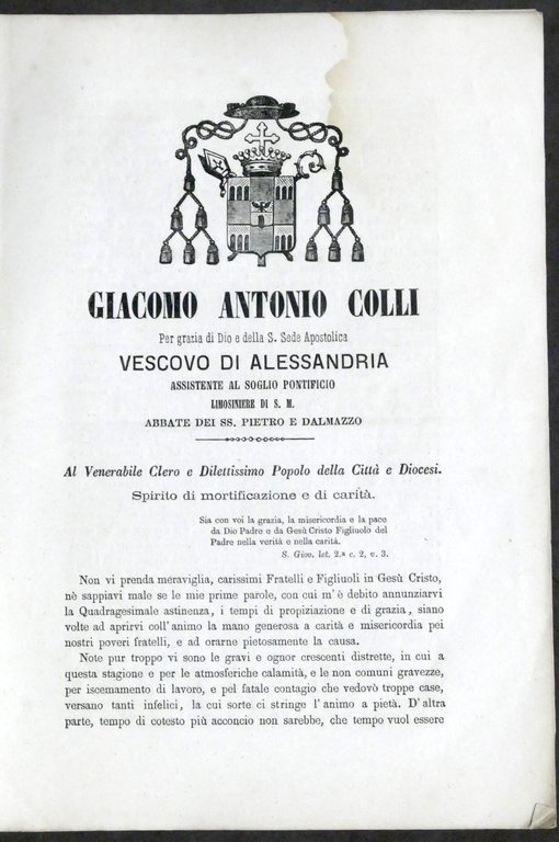 Lettera pastorale per la Quresima del vescovo di Alessandria G. …