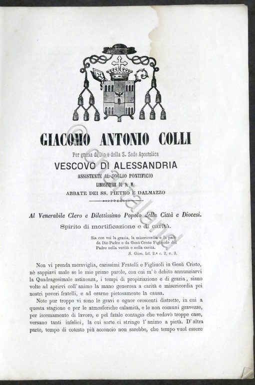 Lettera pastorale per la Quresima del vescovo di Alessandria G. …