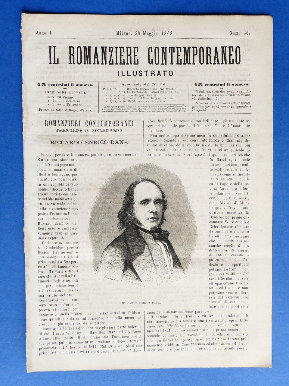 Letteratura Il romanziere contemporaneo illustrato Anno I N° 26 1868 … | Immagine principale