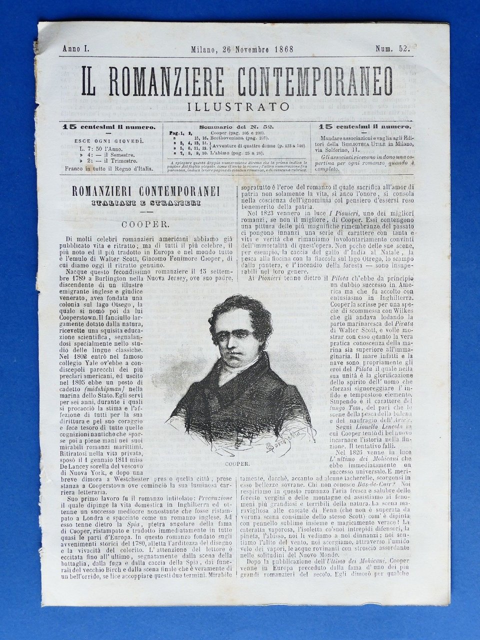 Letteratura Il romanziere contemporaneo illustrato Anno I N° 52 - … | Immagine principale