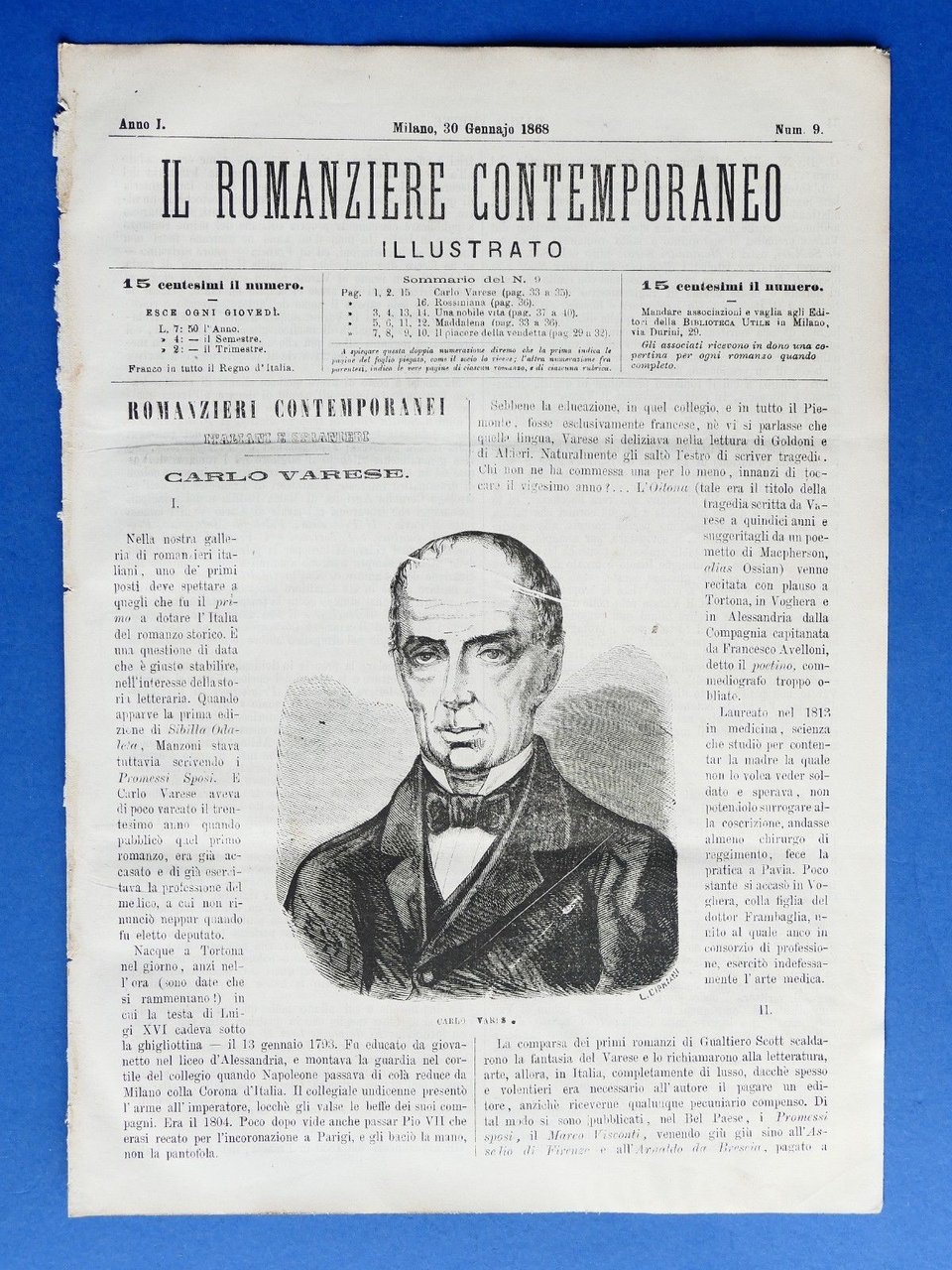 Letteratura Il romanziere contemporaneo illustrato Anno I N° 9 1868 …