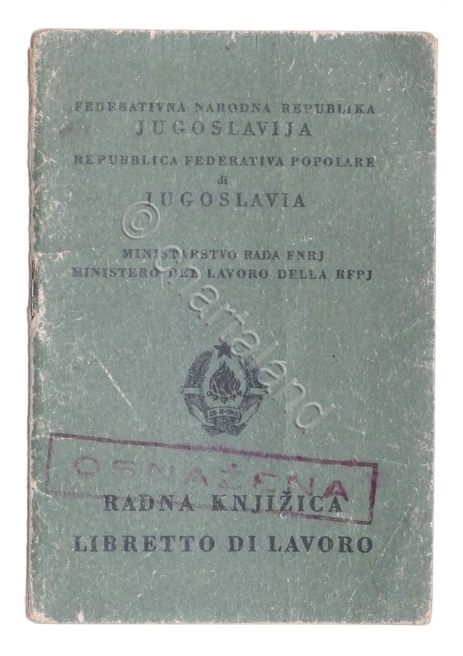 Libretto lavoro Repubblica Federativa di Jugoslavia - Fiume - 1948