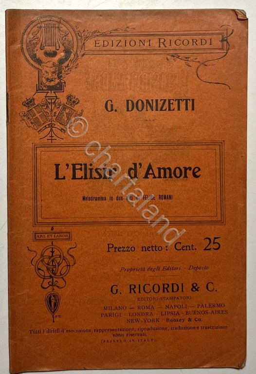 Libretto Opera - G. Donizetti - L'Elisir d'Amore: Melodramma in … | Immagine Gallery 2