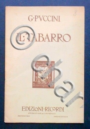 Libretto Opera - Giacomo Puccini - Il Tabarro - 1918