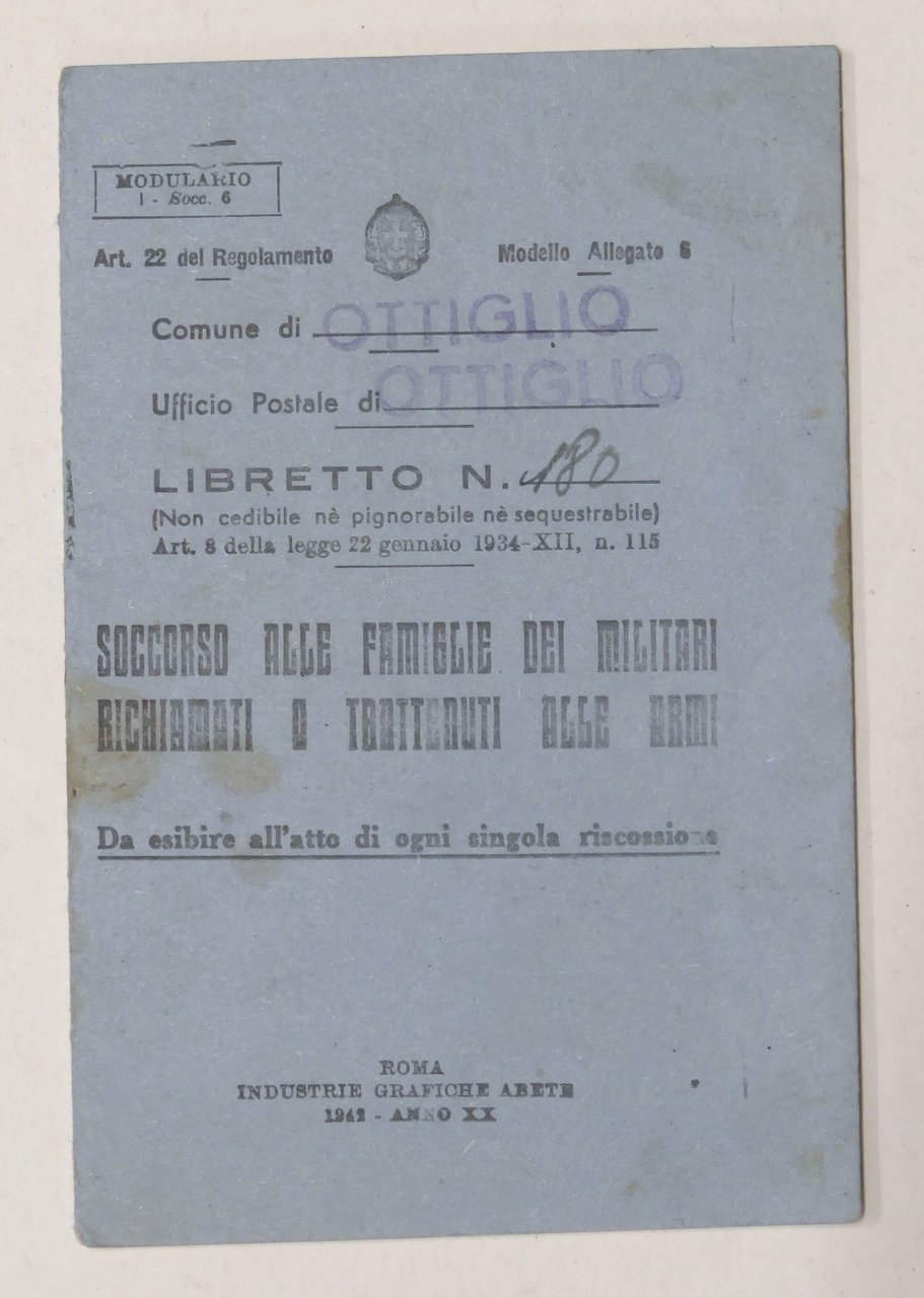 Libretto Soccorso a Famiglie dei Militari Richiamati alle Armi - …