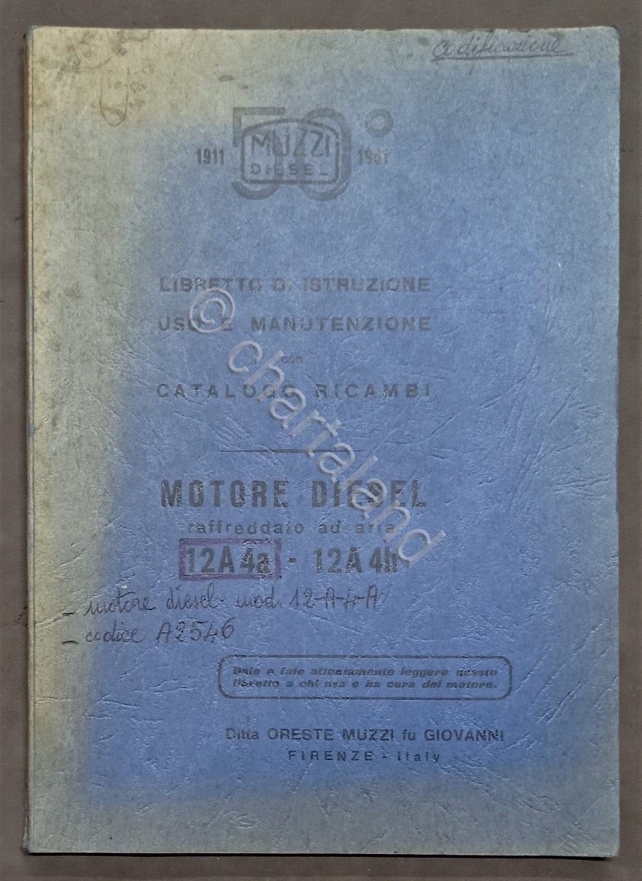 Libretto Uso Manutenzione Catalogo ricambi - Motore Diesel 12A 4a …