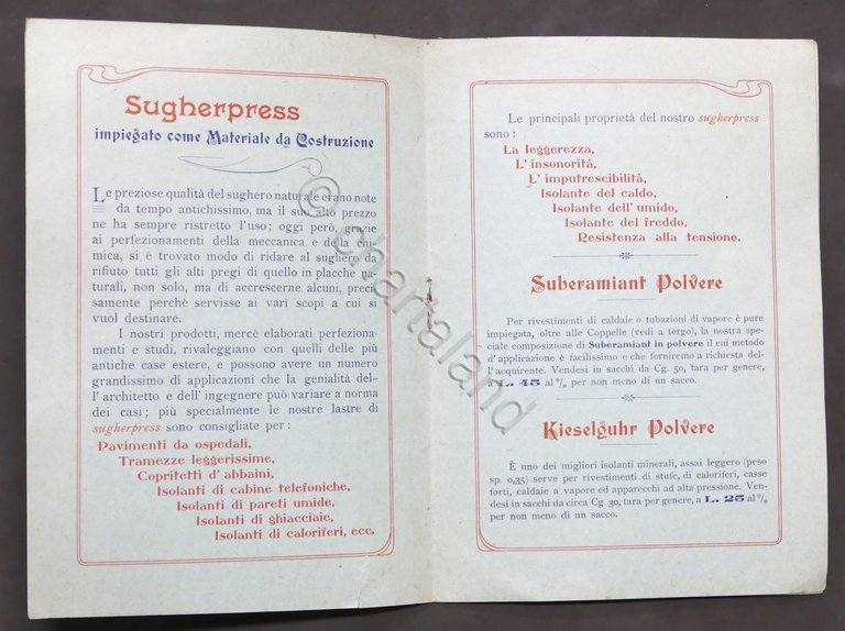 Listino Prezzi - Industria Sugherifera di Monza - Anno 1906