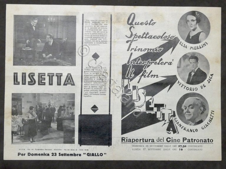 Locandina Cine Patronato di Thiene - Film : Lisetta con …