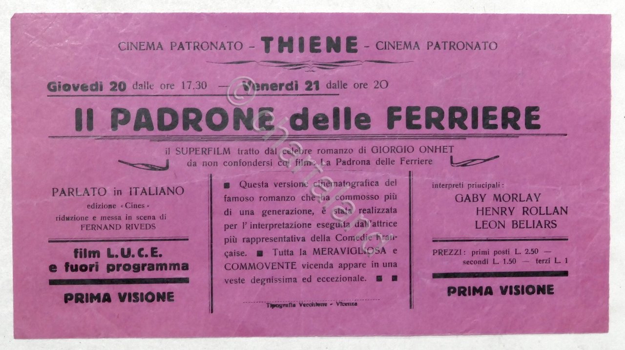 Locandina Cinema Patronato di Thiene - Film Il Padrone delle …
