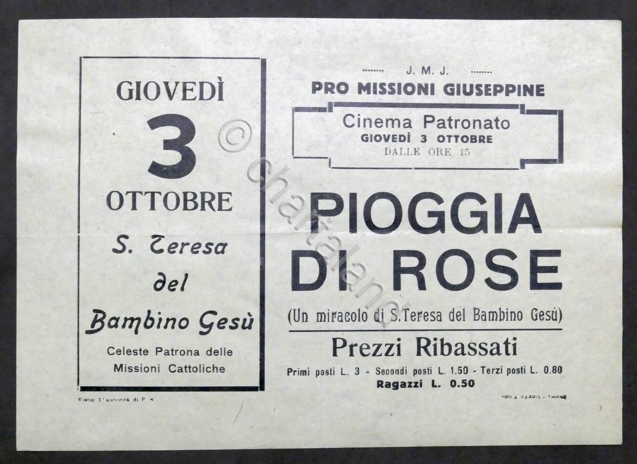 Locandina Cinema Patronato di Thiene - Pioggia di Rose - …