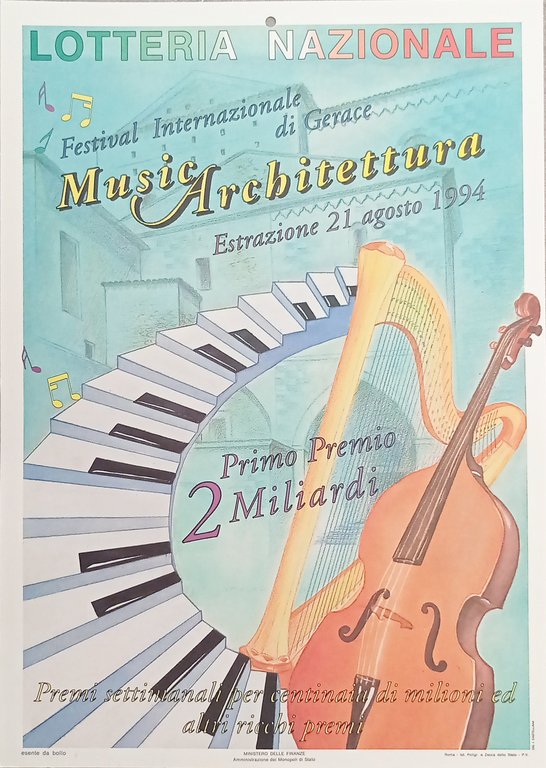 Locandina Lotteria Nazionale 1^ Premio 2 Miliardi - Festival Musica Gerace 1994