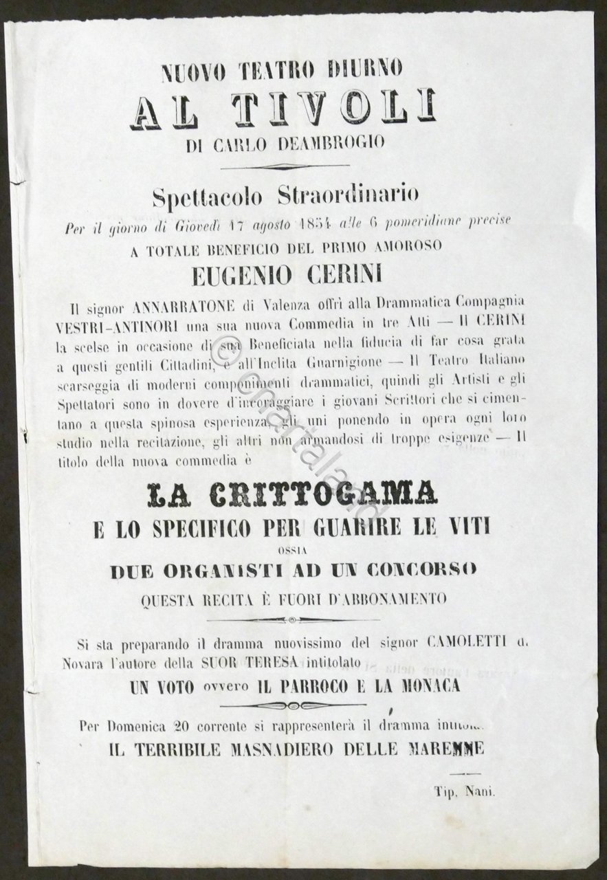 Locandina Teatro Al Tivoli di Casale - Spettacolo: La Crittogama …