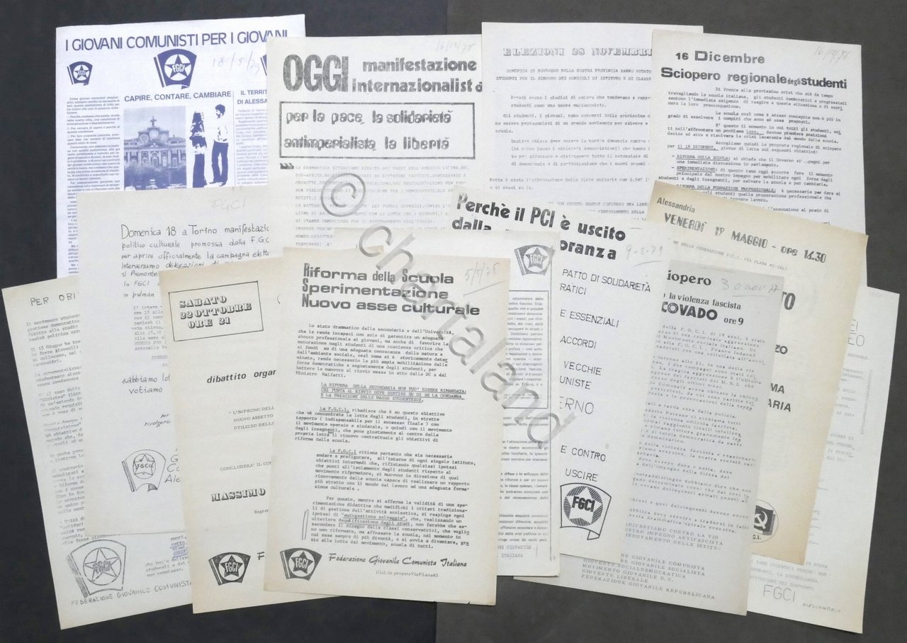 Lotto 13 volantini F.G.C.I. Federazione Giovanile Comunista Italiana - anni …