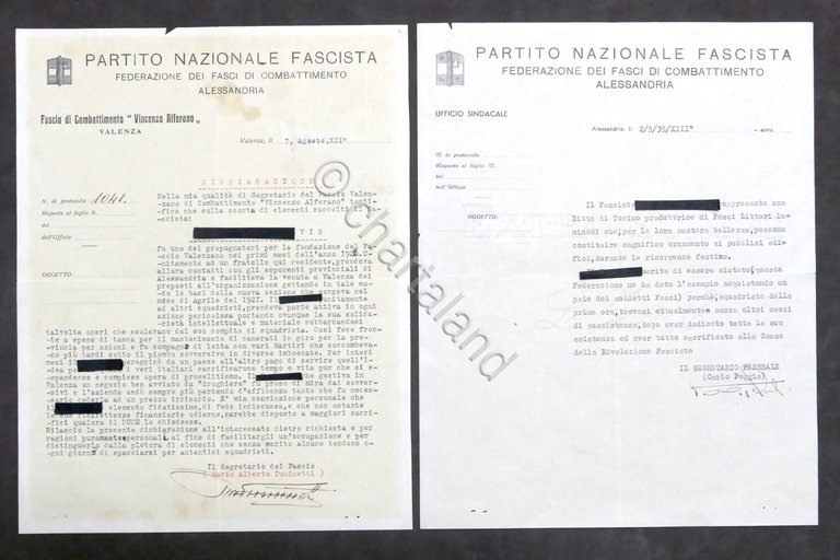 Lotto 2 Autografi Segretari Fasci Combattimento Alessandria / Valenza 1934 …